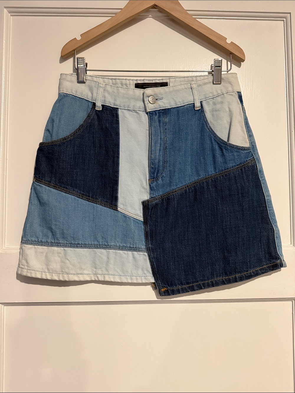 Zara Patchwork Denim Shorts in Light Blue and Dark Blue